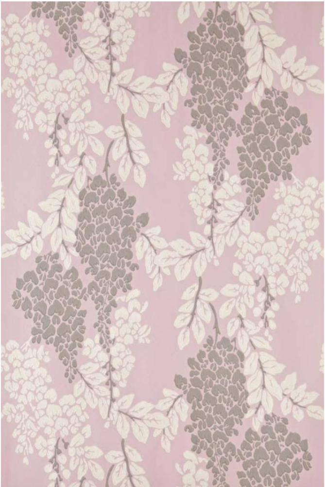 Farrow & Ball Wisteria floral wallpaper in lavender and gray