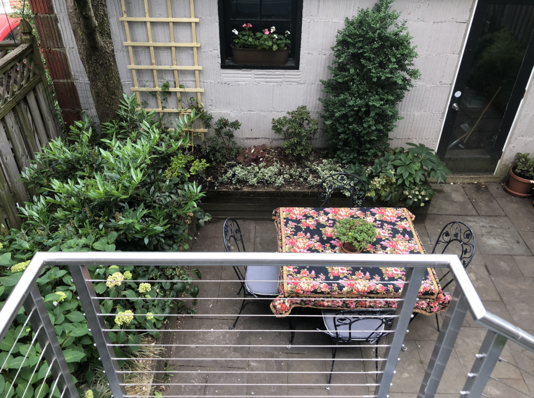 Urban garden with flagstone