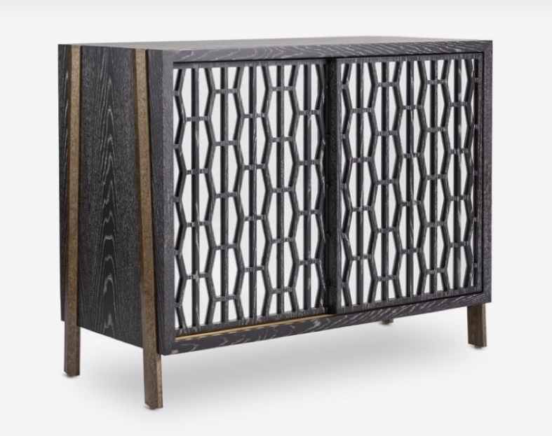 Black and brass cerused wood cabinet