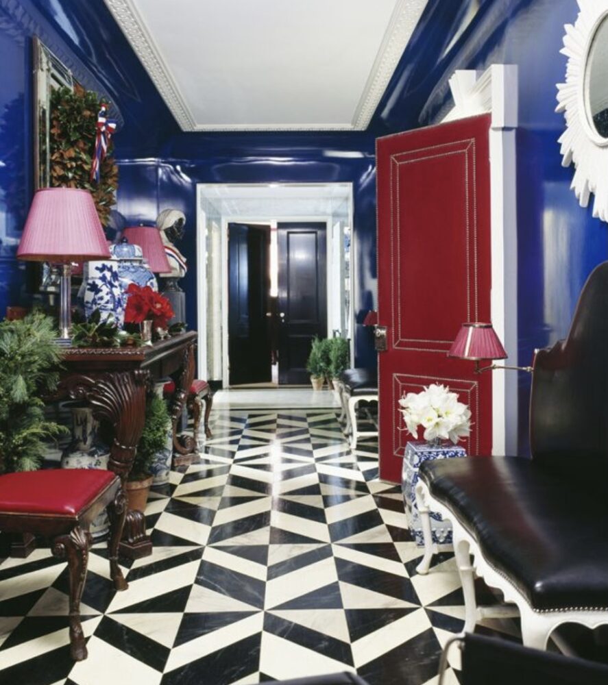 Blue lacquered hallway