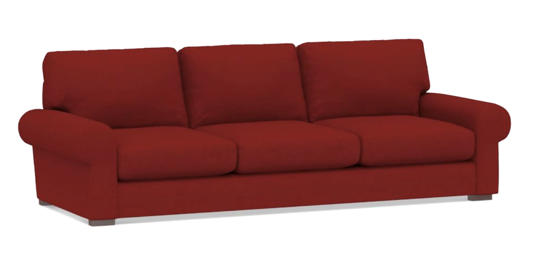Large red sofa with curved arms