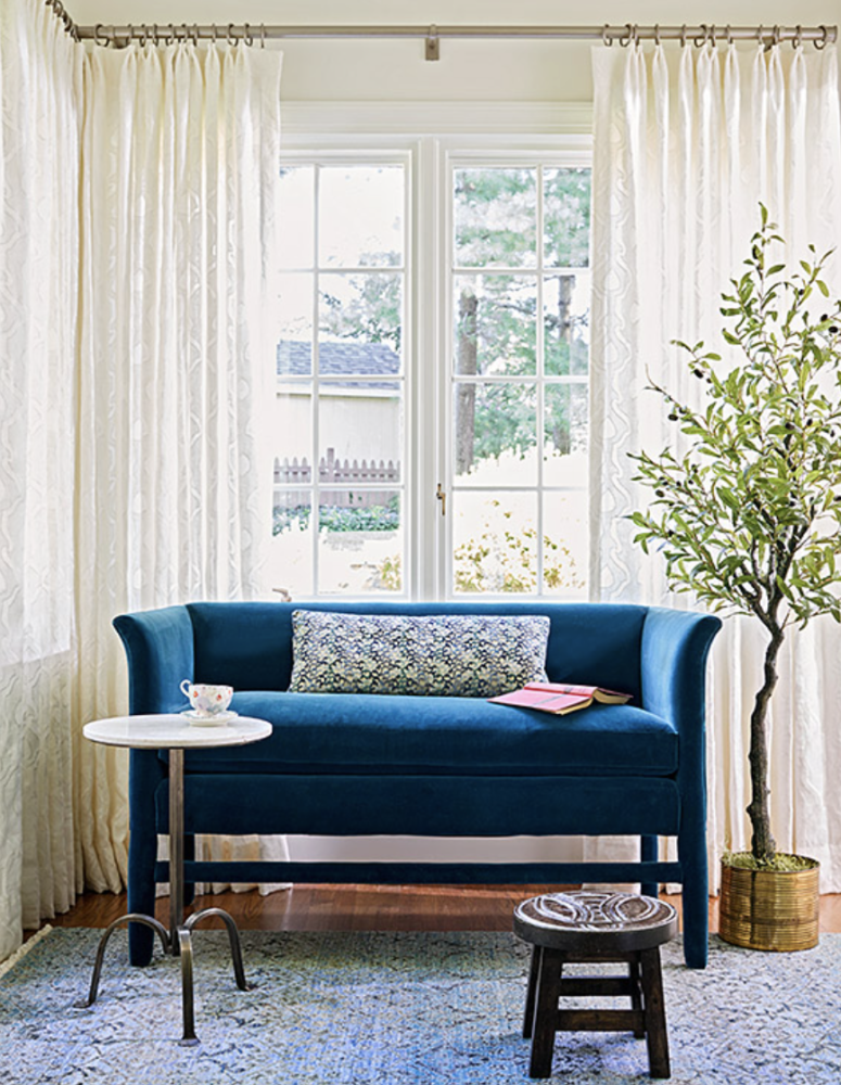 Blue velvet settee