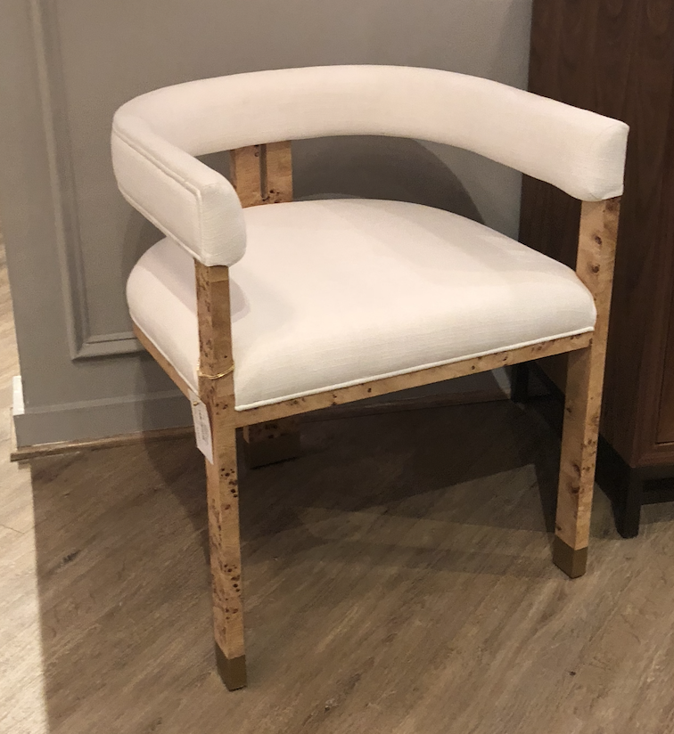 3-legged chair in burlwood and upholstery
