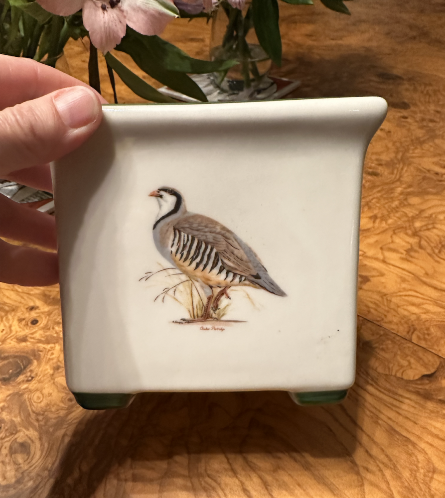 Square white ceramic planter with birds 