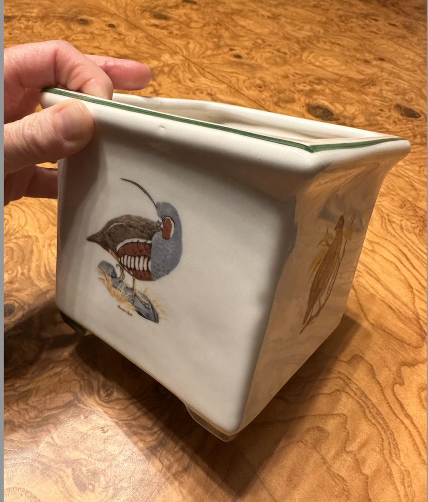 Square white ceramic planter with birds 