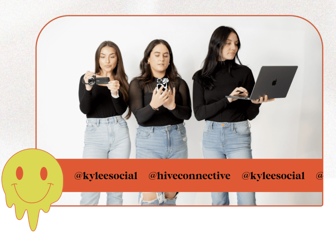 Three young women looking at electronic devices