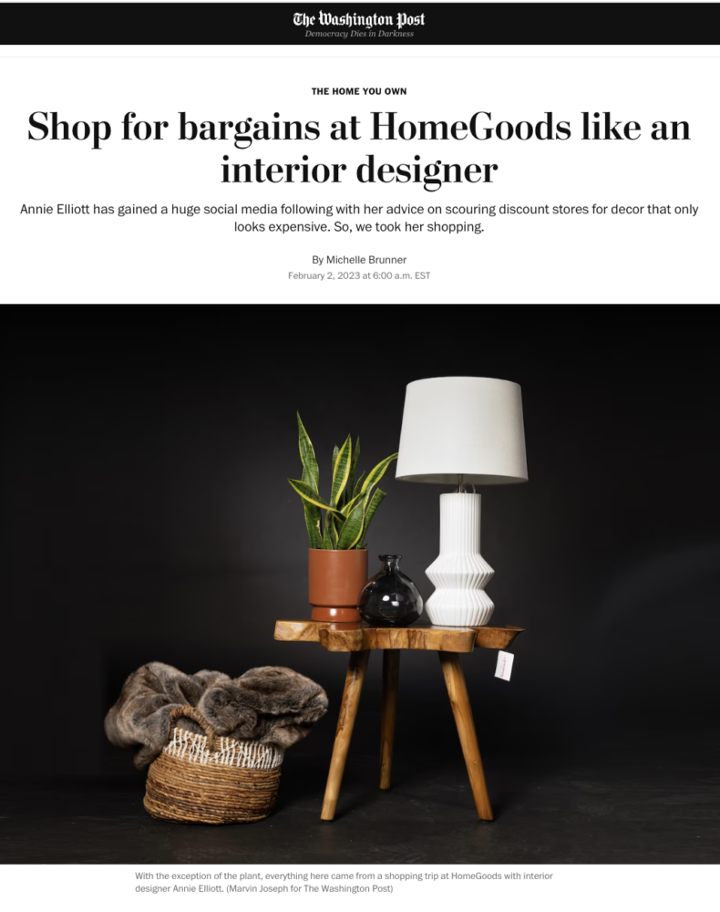 Washington Post article about interior designer Annie Elliott 
