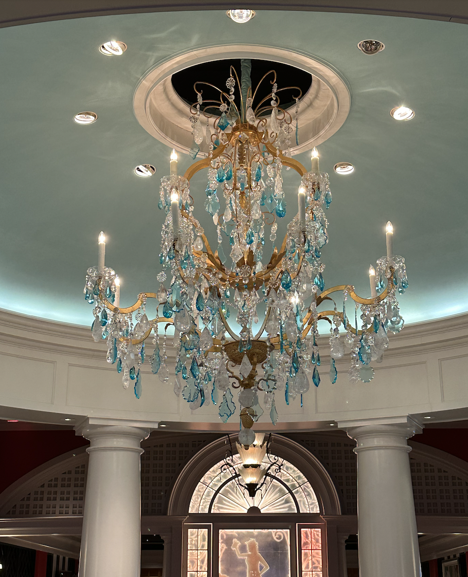 Blue, gold, and white chandelier
