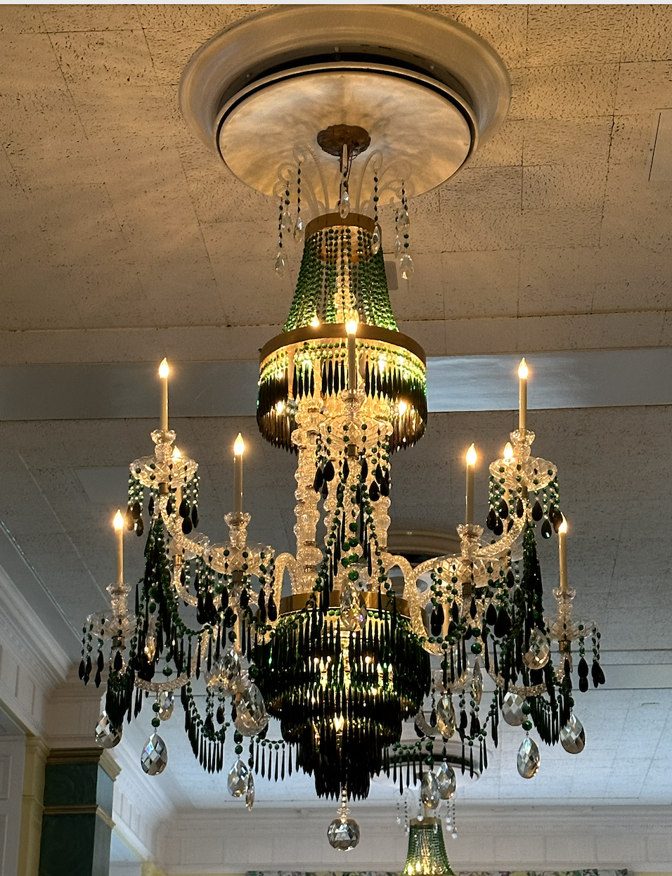 Green and white chandelier