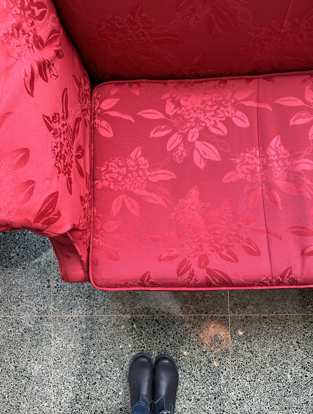 Red floral upholstery