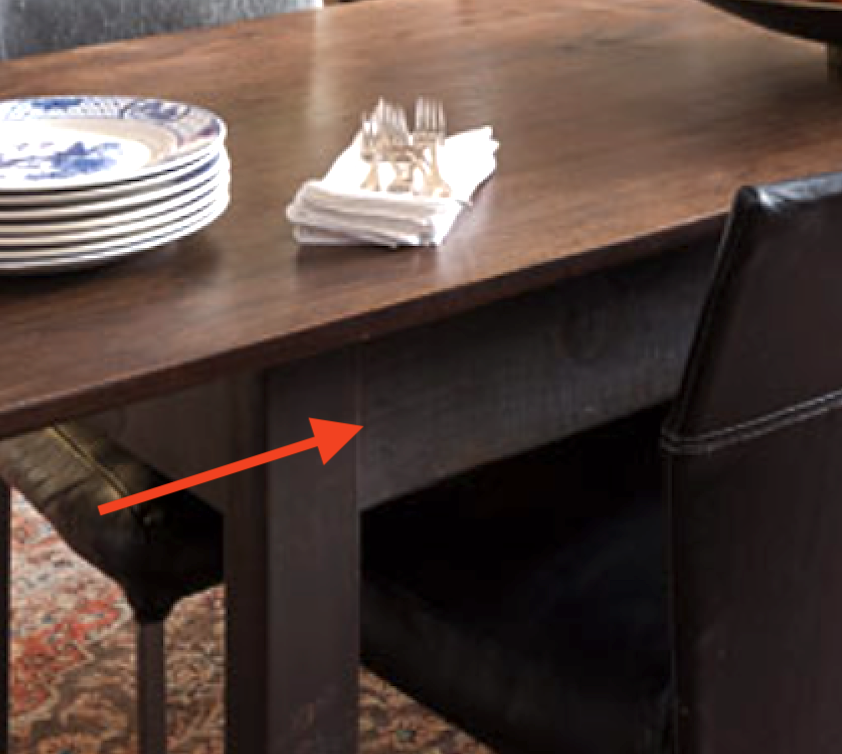 The apron of a dining table