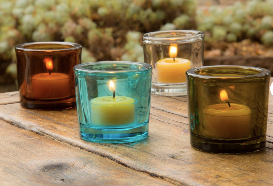 Chunky colorful glass votive holders