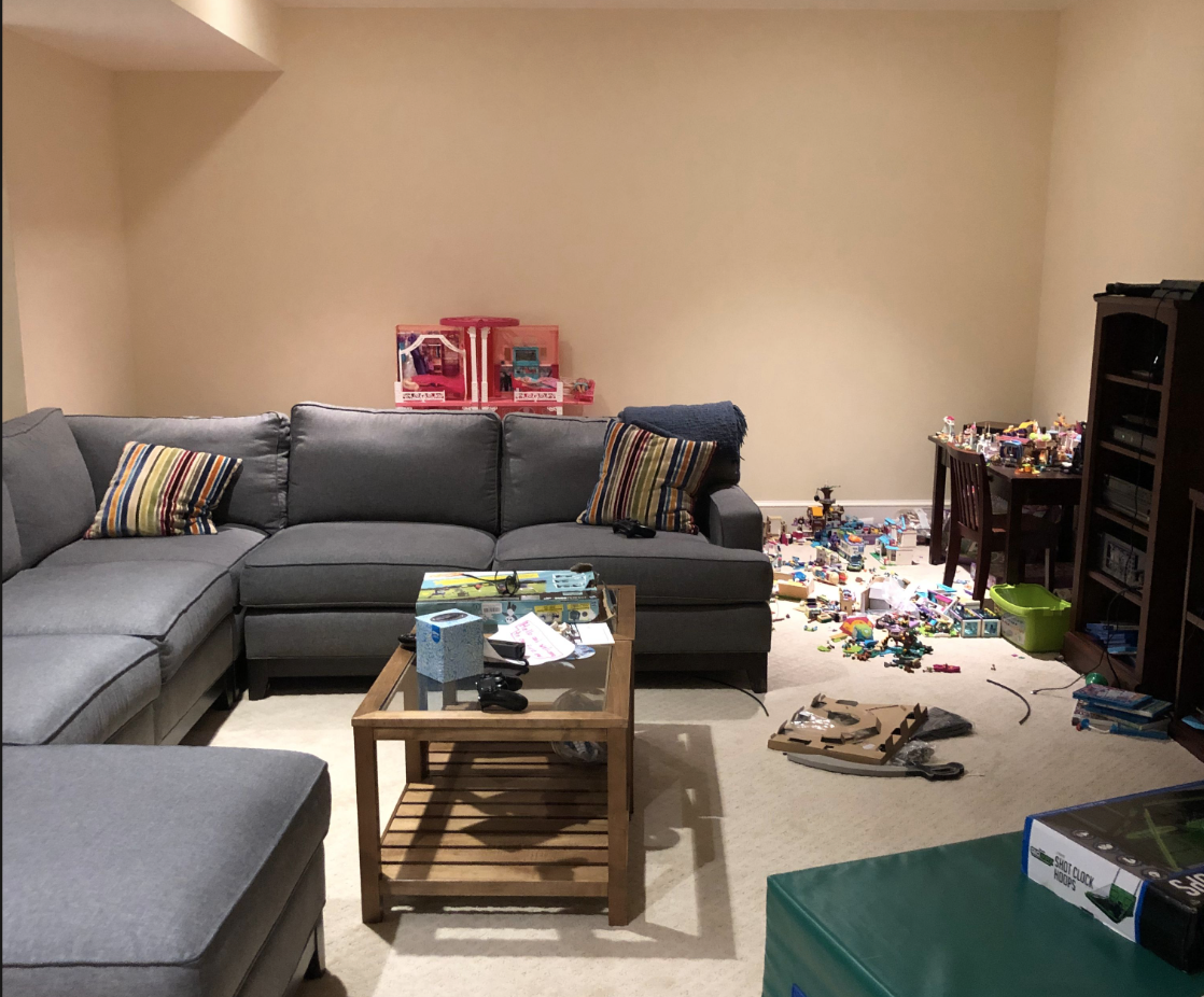 Gray sectional in family room