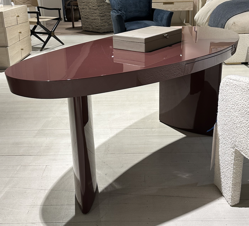 Curved burgundy lacquer desk for home office