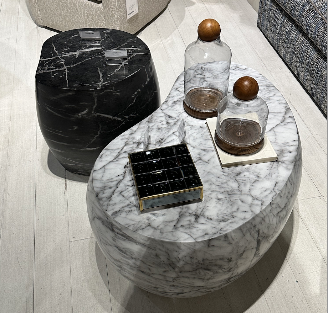 Pair of black and white marble coffee tables for family room or living room