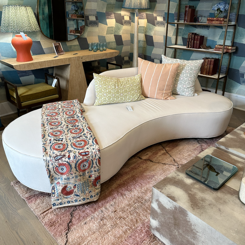 Curvy white sofa for family room or living room