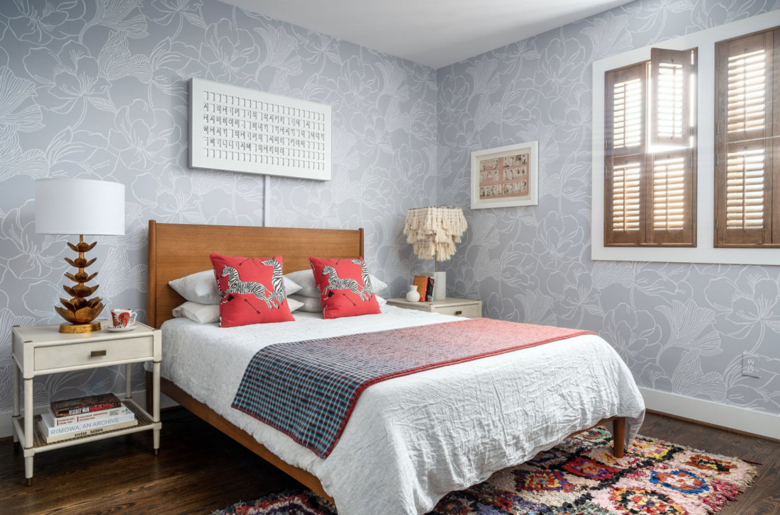 Bedroom with Farrow & Ball wallpaper in Washington, DC