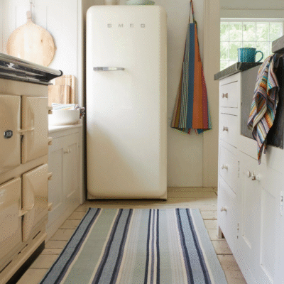 Striped rug in a kitchen