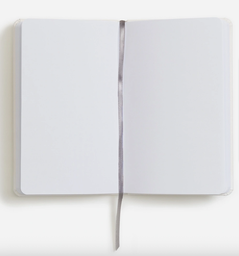 Notebook open to blank pages