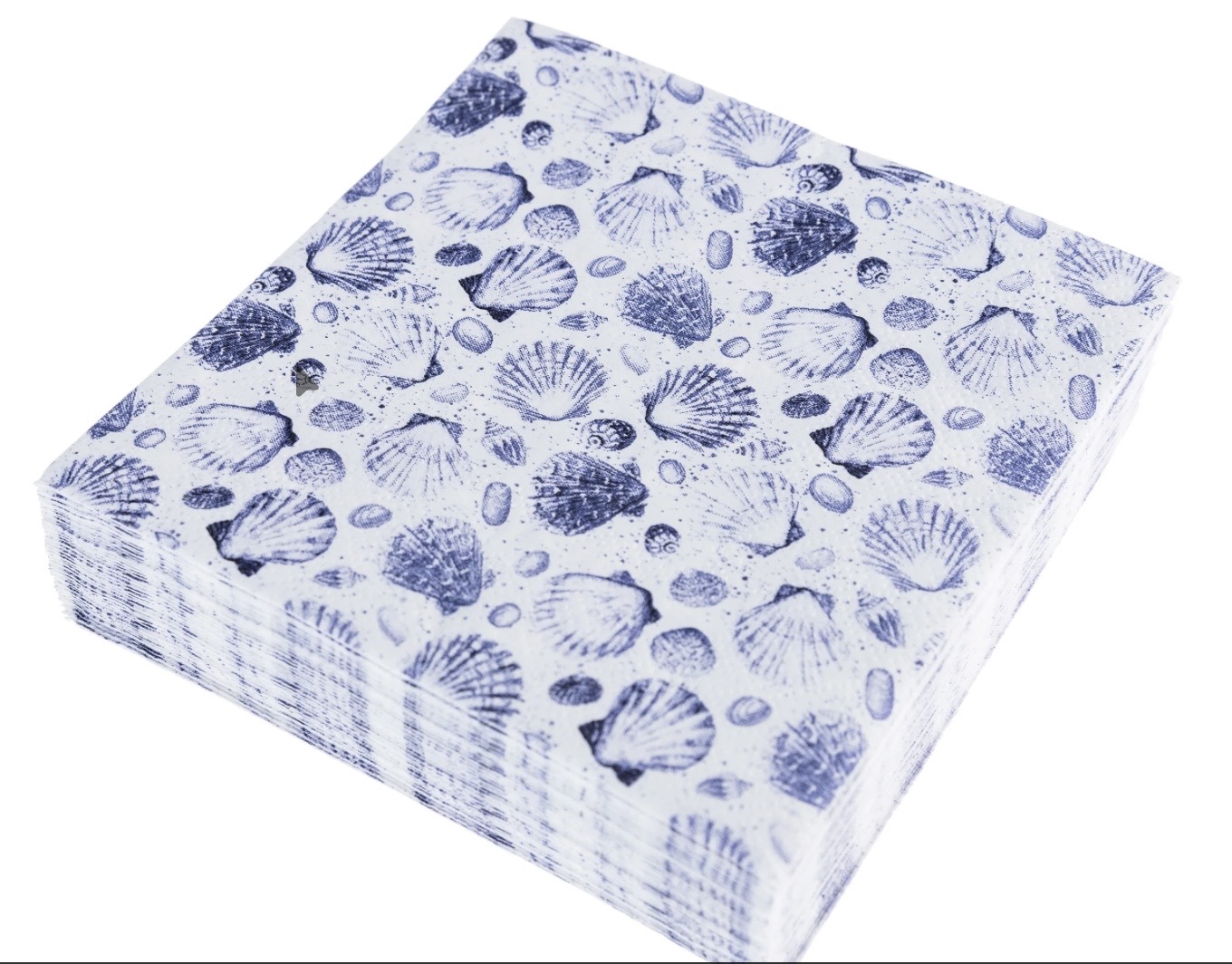 Stack of cocktail napkins with shells on them
