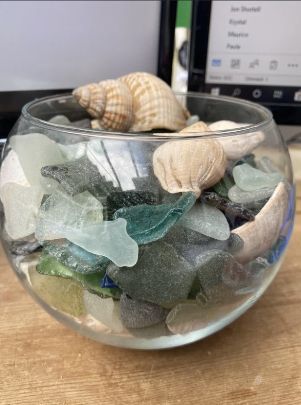 Bowl of sea glass pieces
