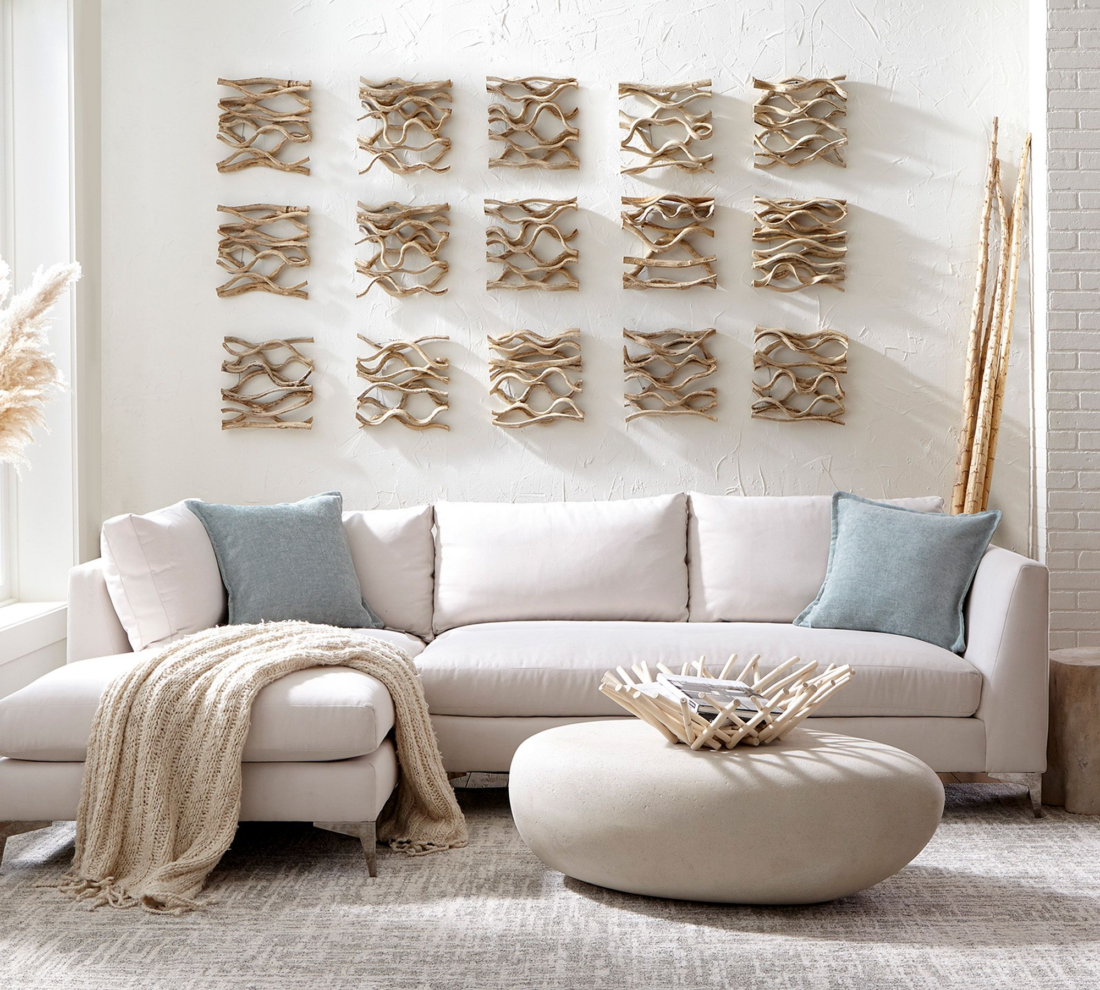 Driftwood art on wall