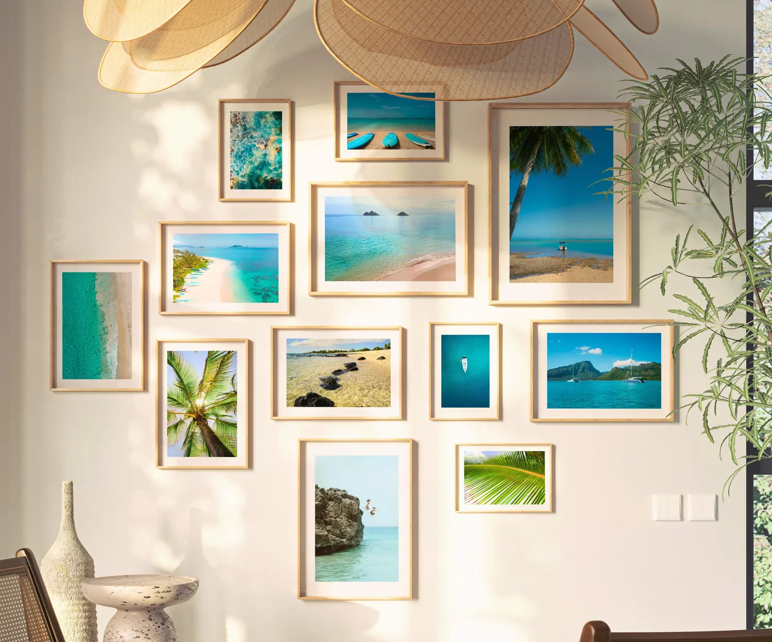 Gallery art wall of beach photographs