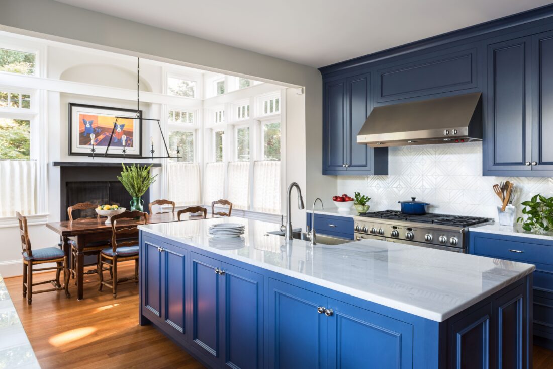 Kitchen with blue cabinets