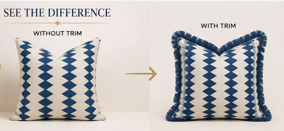 Pillows with and without fringe trim