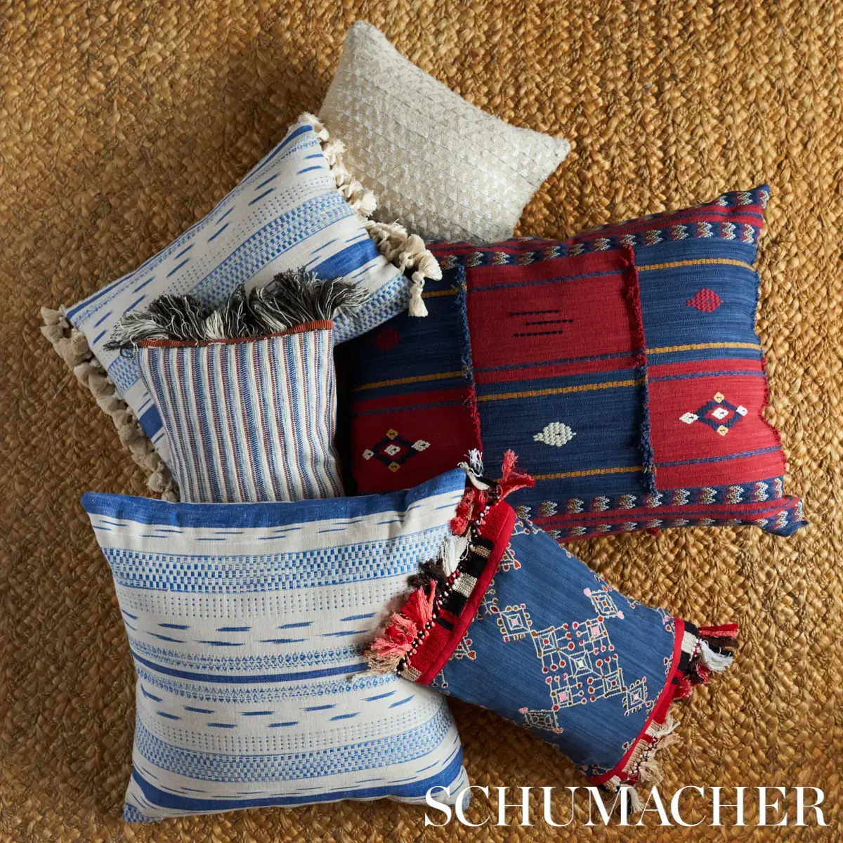 Various pillows in different fabrics