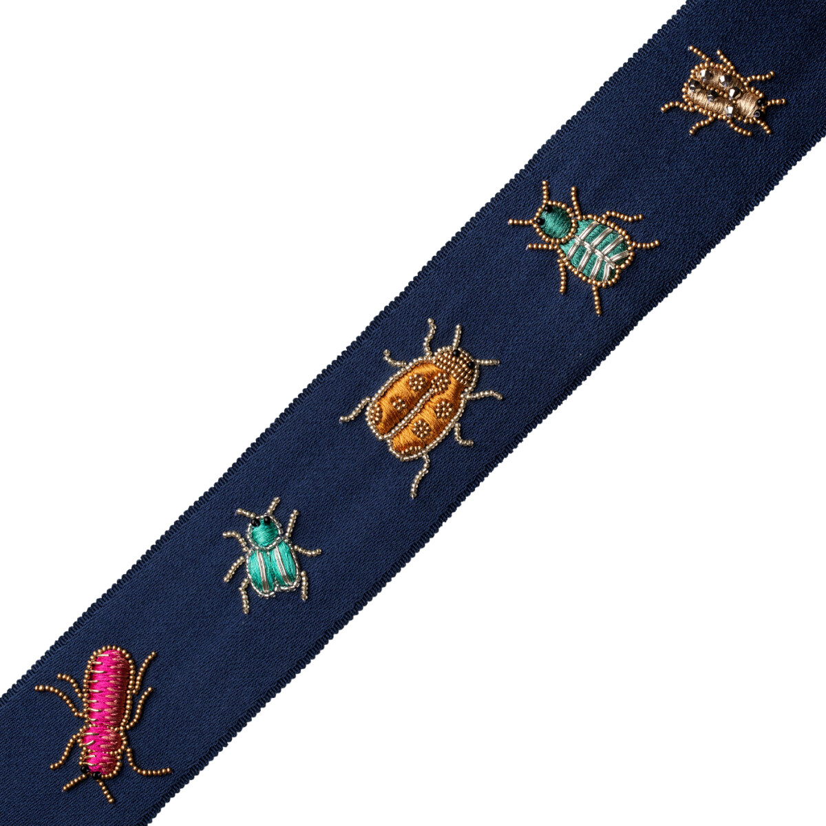 Blue trim with beaded beetles
