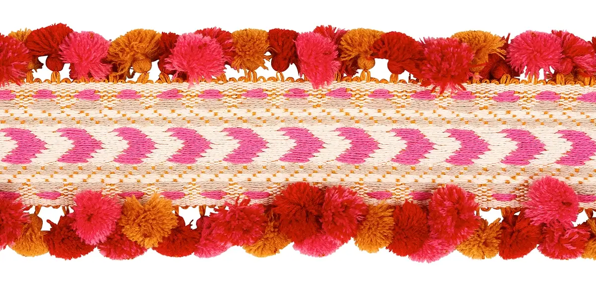 Pink, red, and orange trim.